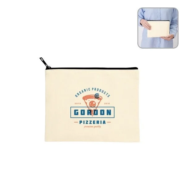ピザのロゴがデザインされたキャンバスフラットポーチ