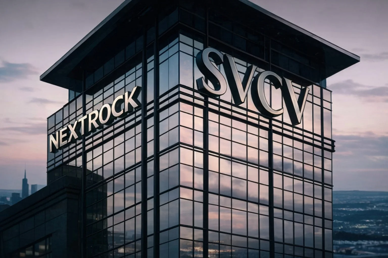 NEXTROCK, SVCVのロゴが掲げられた高層ビル