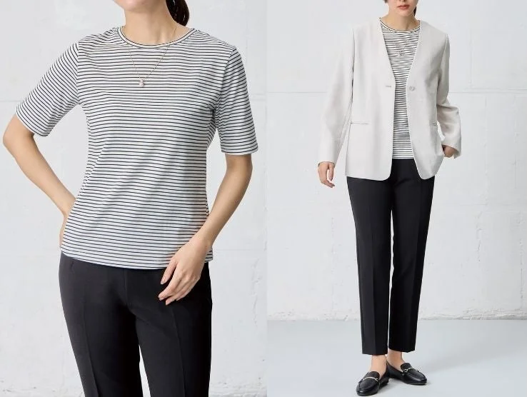 ベーシック ボーダーボートネック半袖Tシャツ