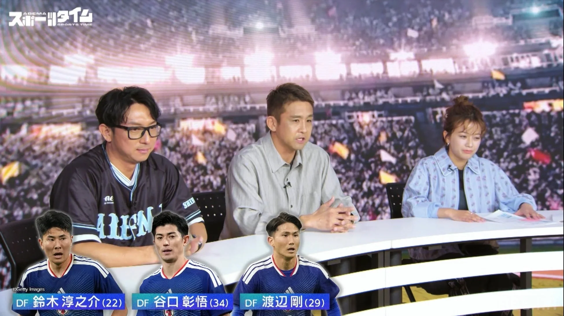 ABEMAスポーツタイムで紹介された鈴木淳之介、谷口彰悟、渡辺剛選手