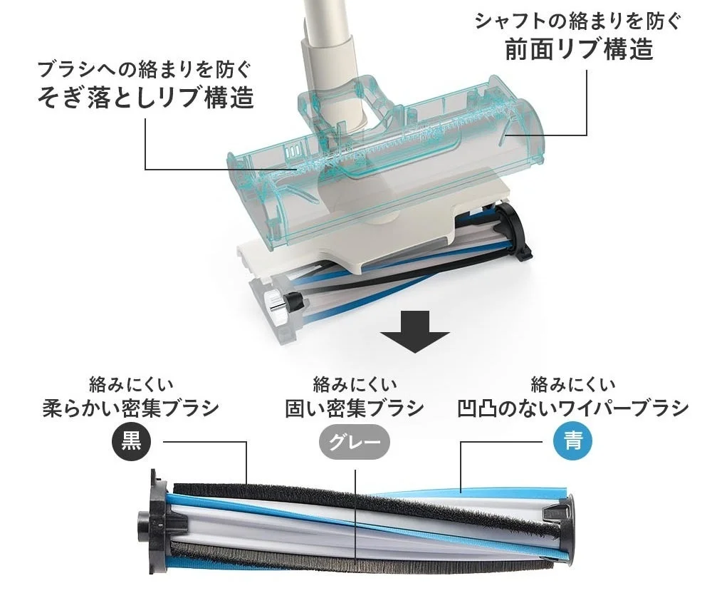髪の毛もペットの毛もからみにくい お手入れ簡単 コードレススティッククリーナー