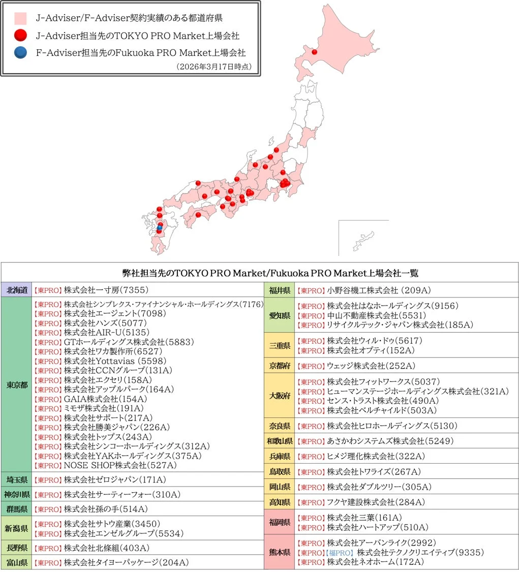 日本M&AセンターのJ-Adviser/F-Adviser契約実績マップ