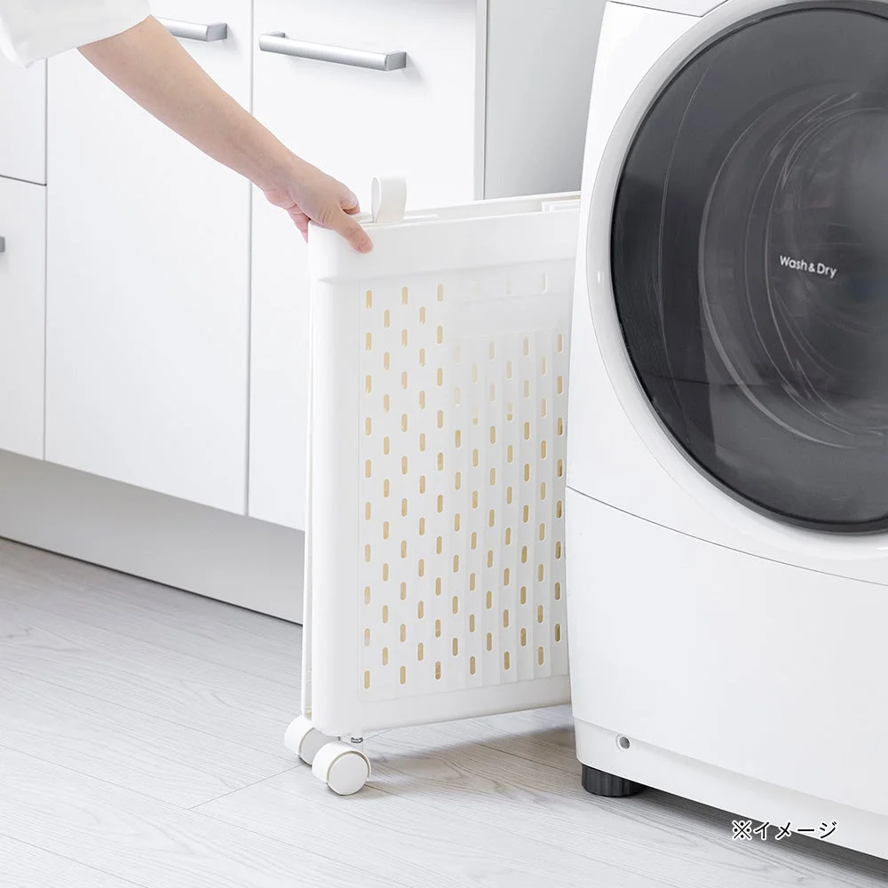 折りたためるキャスター付 ランドリーバスケット ホワイト