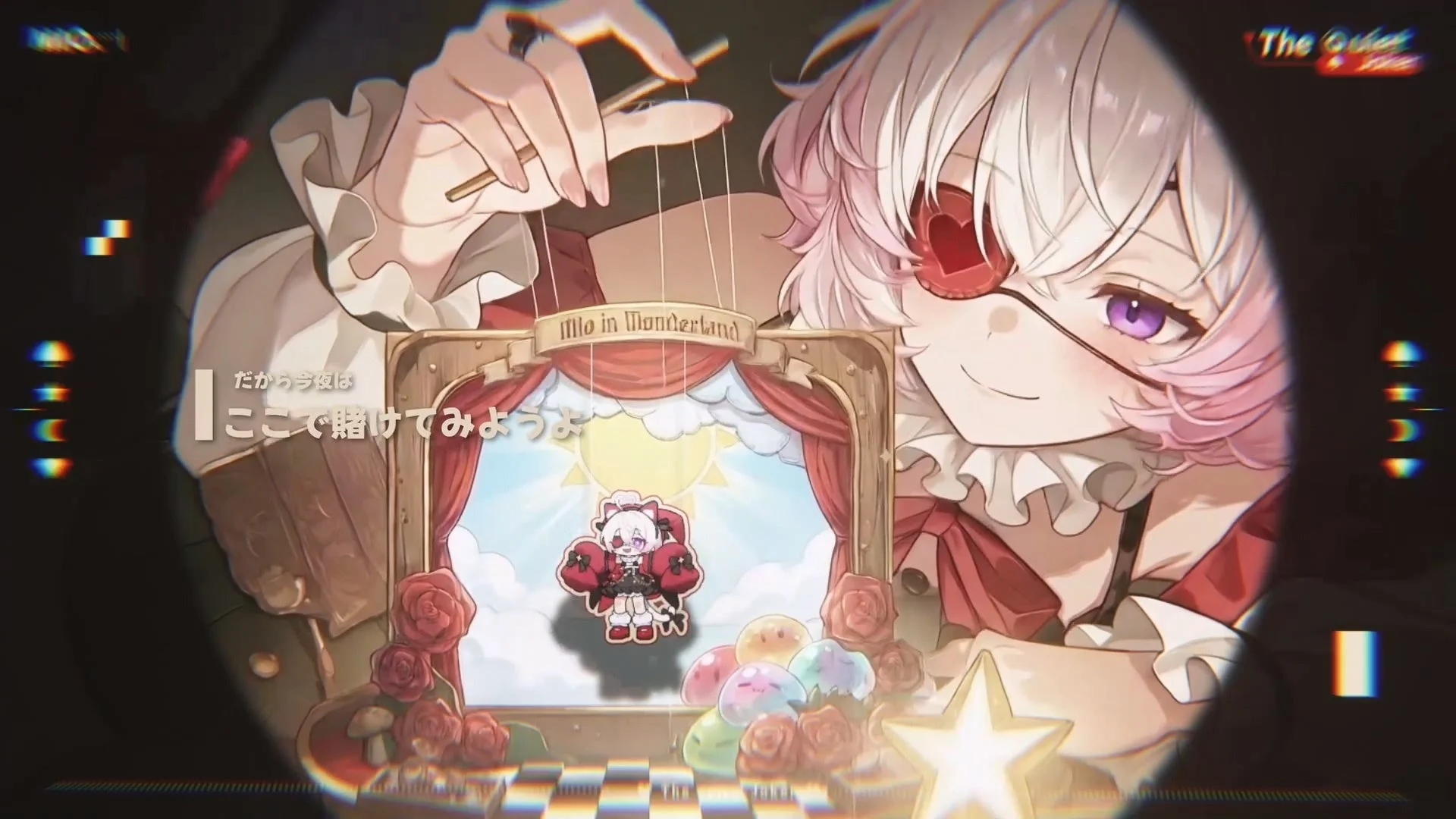 人形劇の舞台を操作する少女