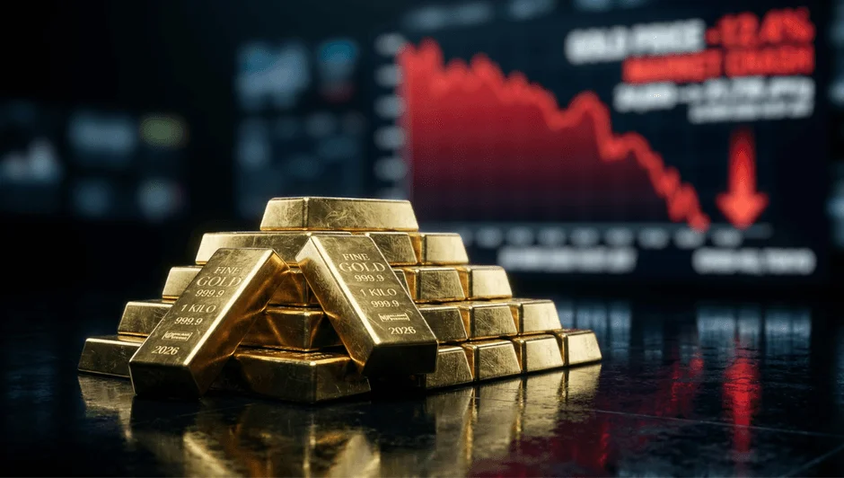 金塊と金価格の急落を示すグラフ