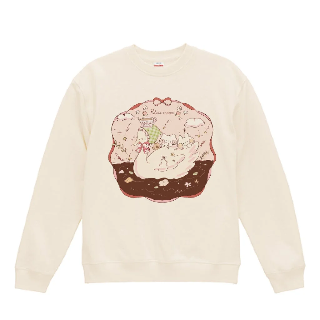 白鳥と動物のイラストが描かれたスウェット