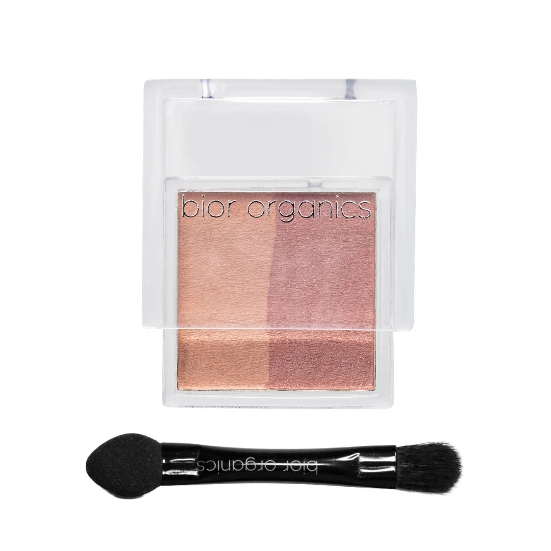 4色のアイシャドウパレットとチップブラシ