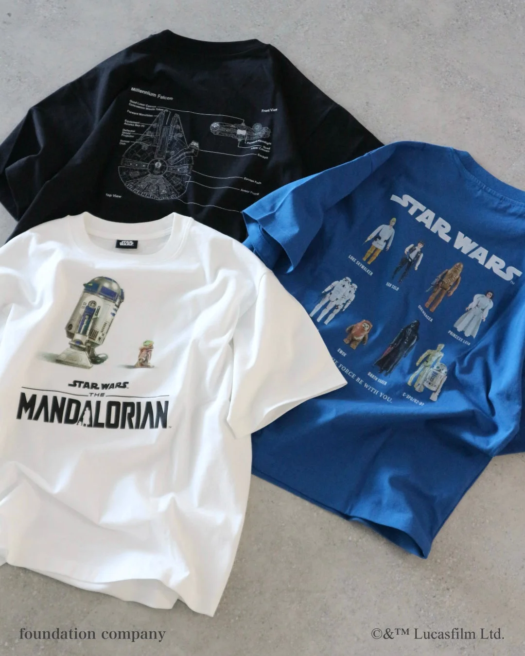 スターウォーズ,Tシャツ,ファッション,アパレル,キャラクターグッズ,ミレニアムファルコン,R2-D2,グローグー,マンダロリアン,ルーク・スカイウォーカー,ハン・ソロ,チューバッカ,レイア姫,ダース・ベイダー,C-3PO,デザインTシャツ