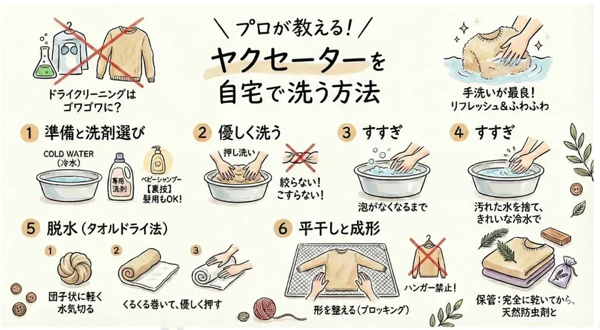 ヤクニットのお洗濯術のイラスト