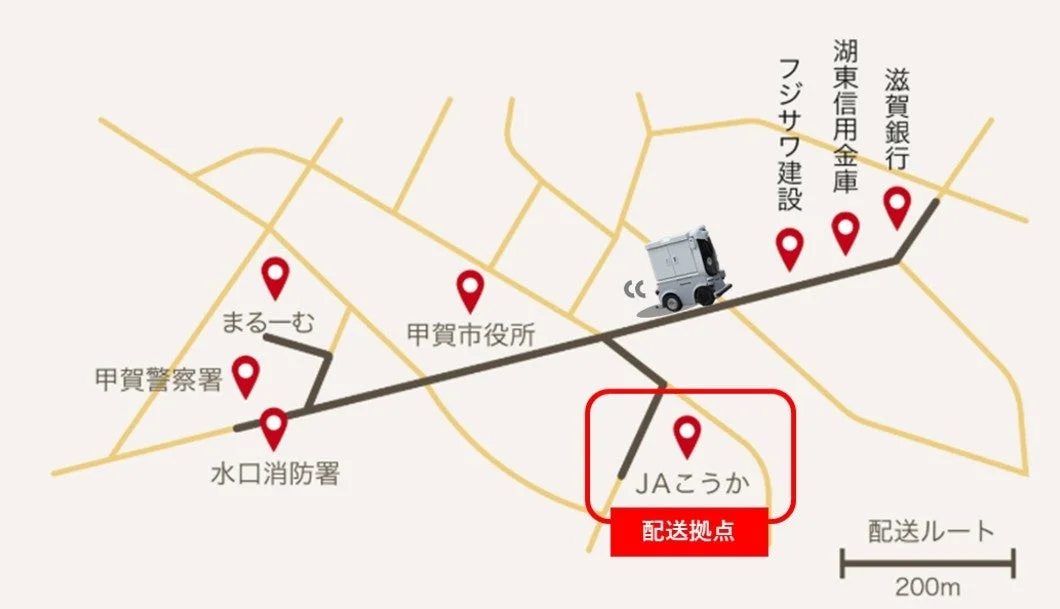 滋賀県甲賀市内の配送ルートを示す地図