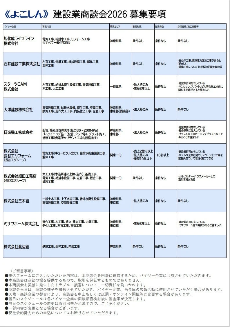 建設業商談会2026 募集要項