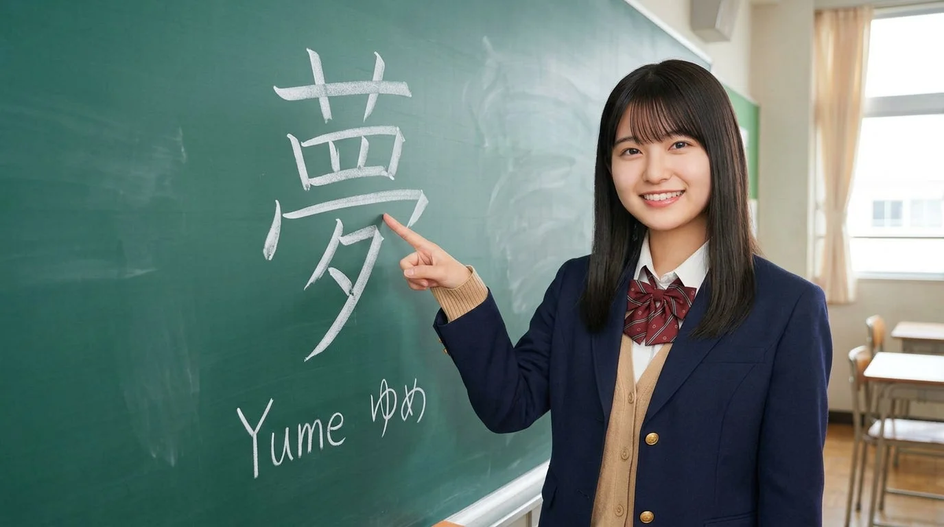 黒板に「夢」と書かれた教室の女子学生