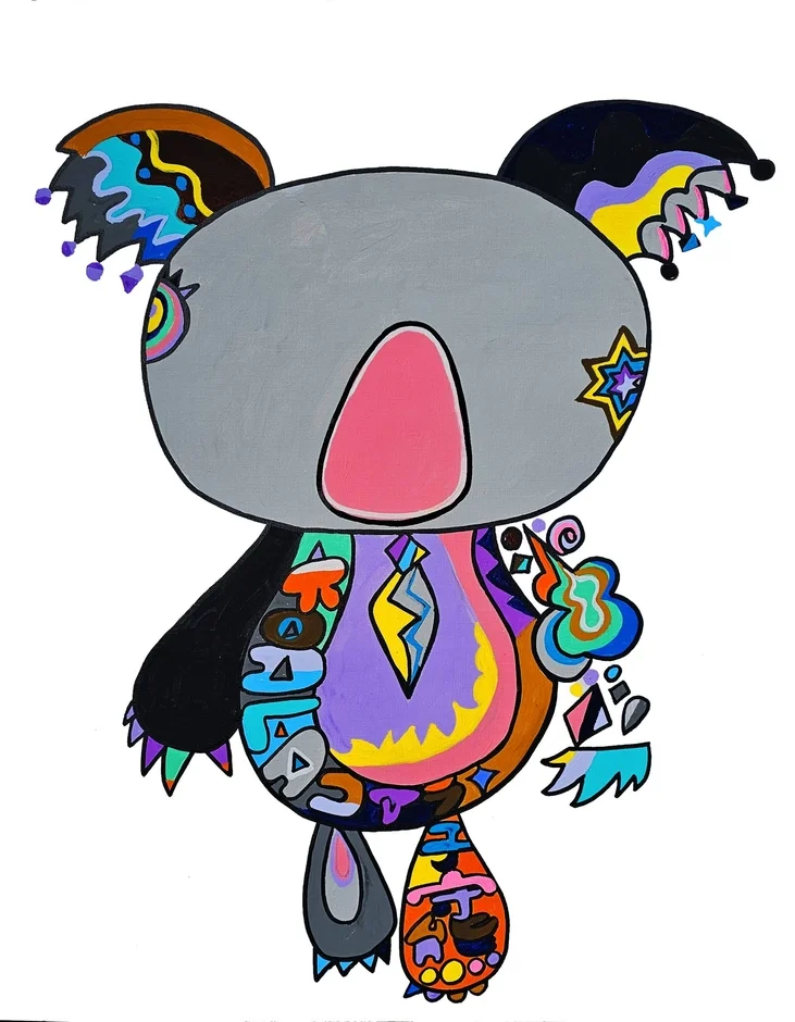 コアラが描かれたカラフルな抽象画