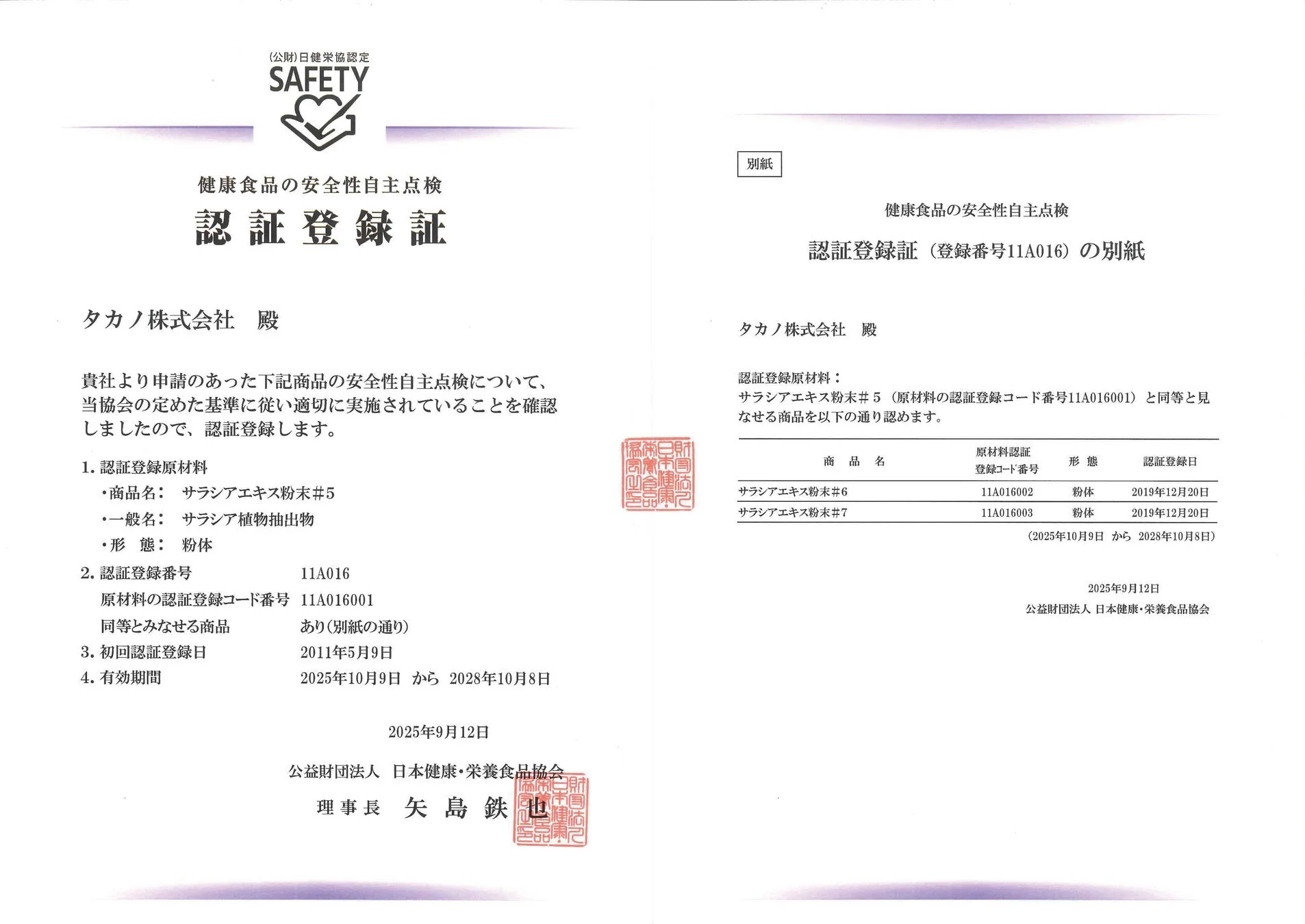 サラシア原料の安全性認証