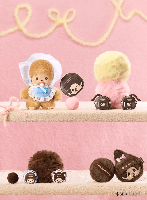 モンチッチのぬいぐるみと、MilleFeeとモンチッチのコラボレーション製品