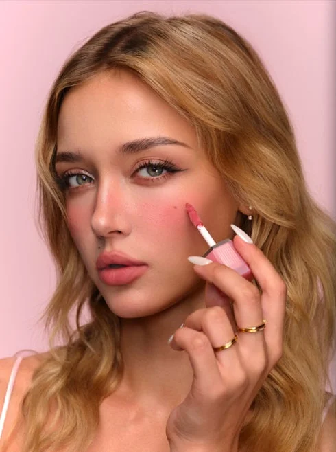 女性 メイクアップ チーク