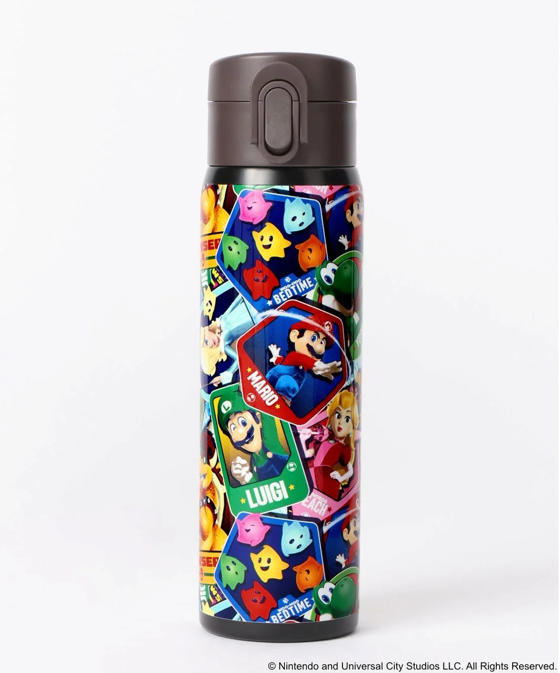 スーパーマリオのキャラクターがデザインされたステンレスボトル