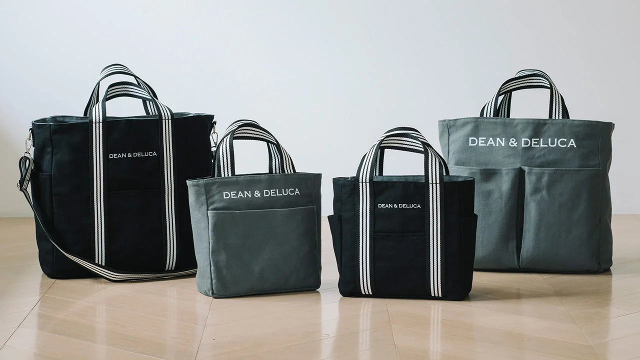 黒とグレーのトートバッグが4つ並んだ画像