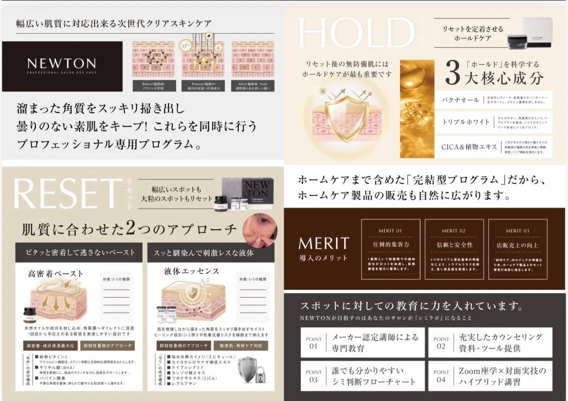NEWTONのプロフェッショナル向けスキンケアの詳細