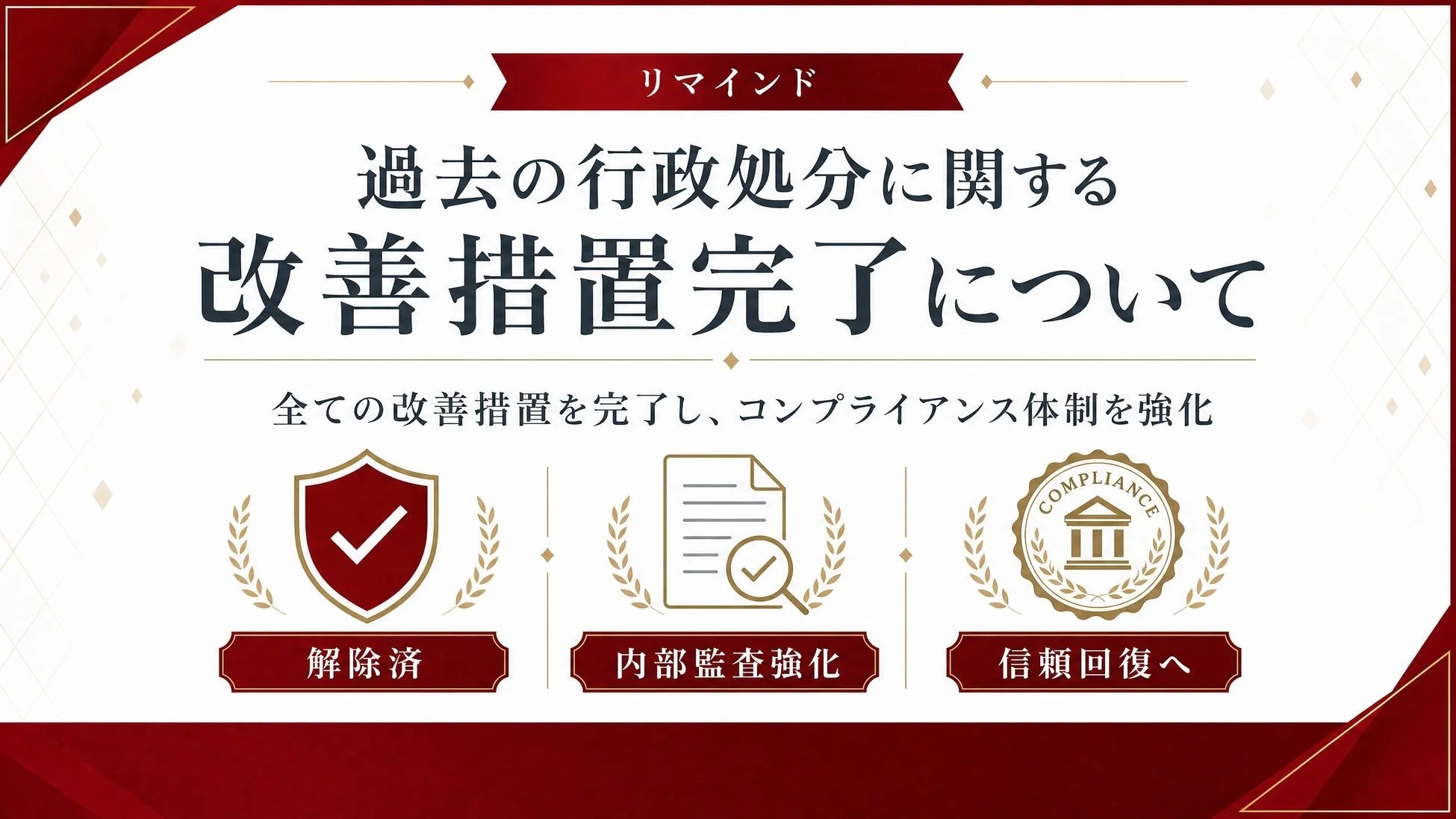 リマインド過去の行政処分に関する改善措置完了について