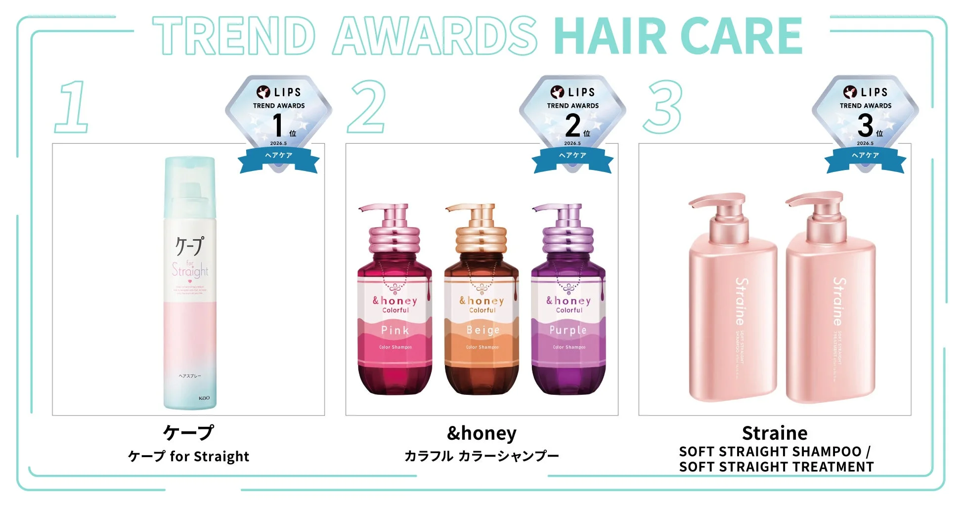 ヘアケア,トレンドアワード,ランキング,LIPS,ケープ,＆honey,Straine,ヘアスプレー,カラーシャンプー,シャンプー,トリートメント,美容