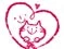 猫とハートの可愛らしいイラスト