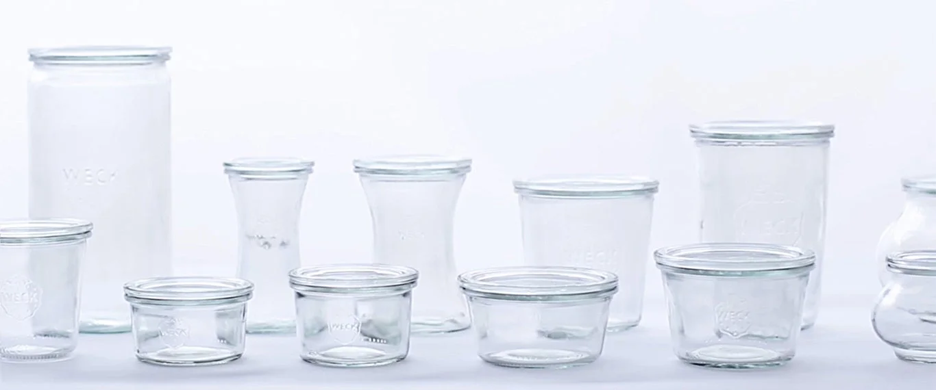 ガラス瓶,保存容器,空き瓶,キッチン用品,透明,白背景,様々な形,Weck,ジャー