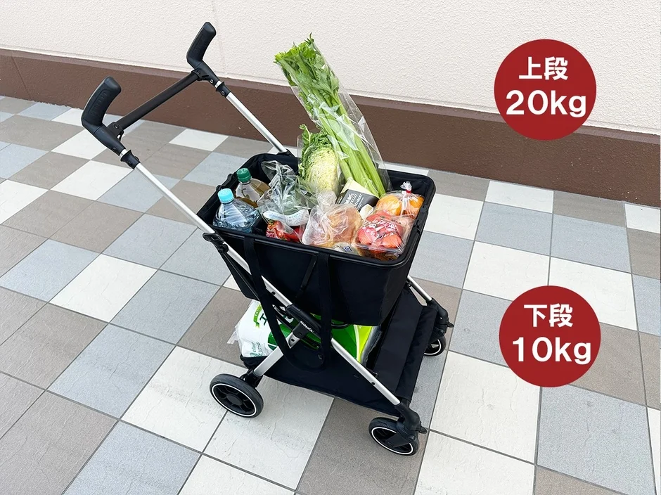食料品が満載された2段式ショッピングカート