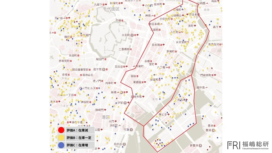 東京都心部の在庫変動データマップ
