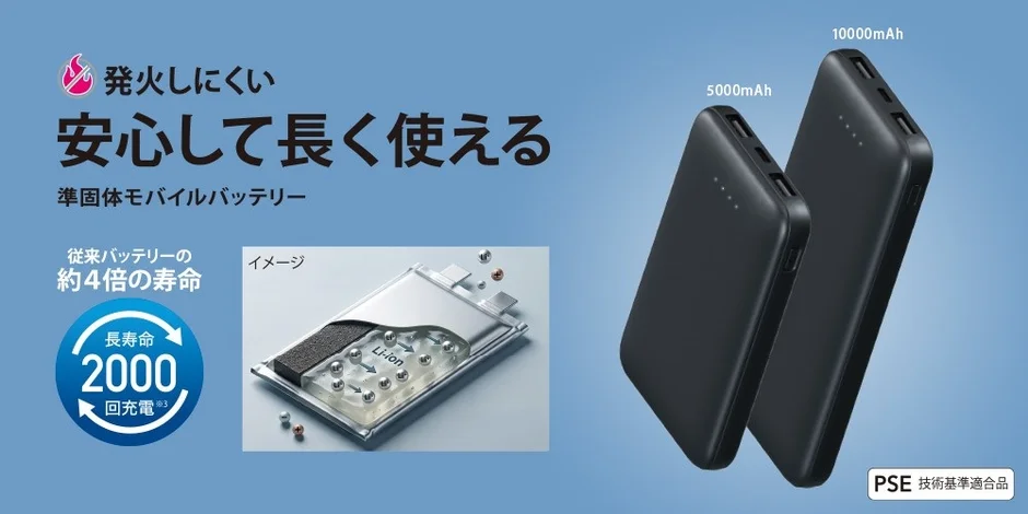 発火しにくい 安心して長く使える 準固体モバイルバッテリー