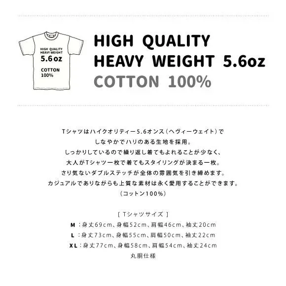 Tシャツの生地とサイズ詳細