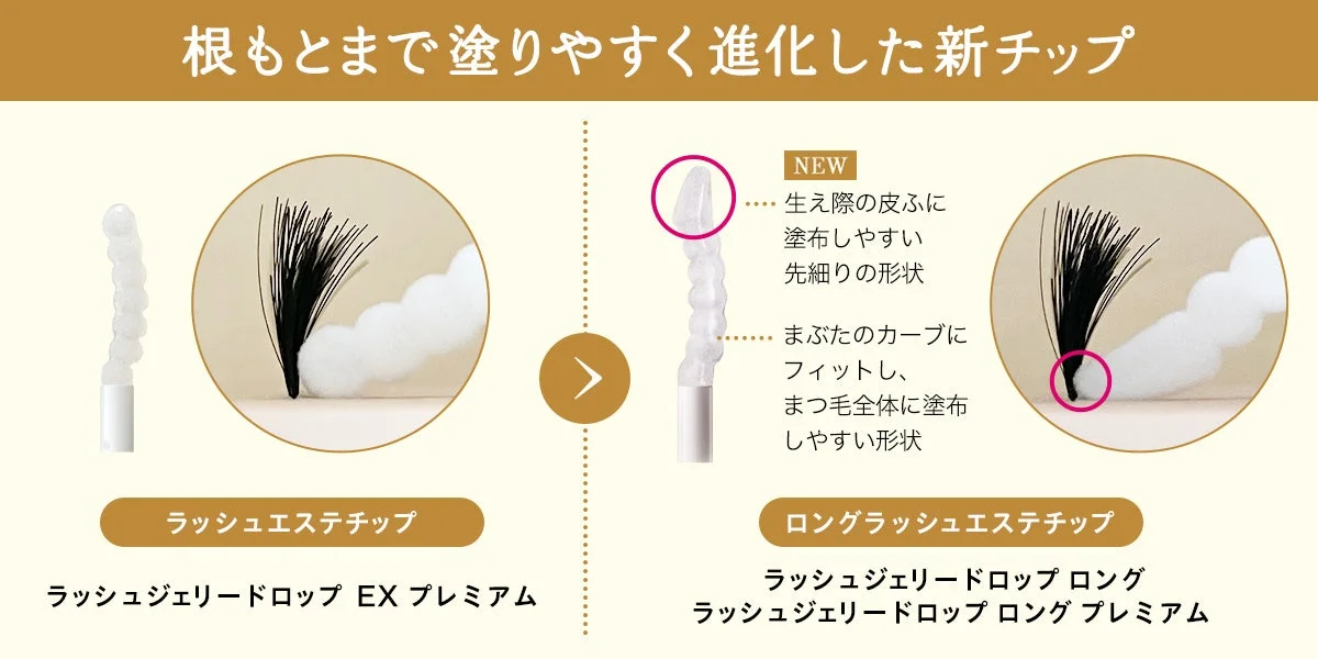 根もとまで塗りやすい新チップ「ロングラッシュエステチップ」