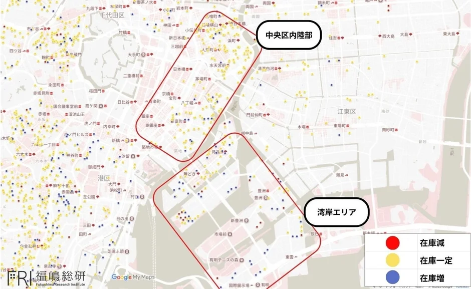 東京湾岸エリアの在庫変動マップ