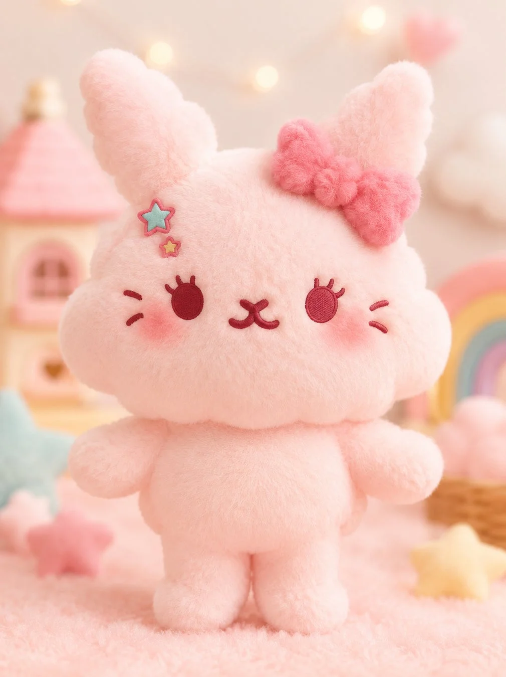 ピンク色のうさぎのぬいぐるみ
