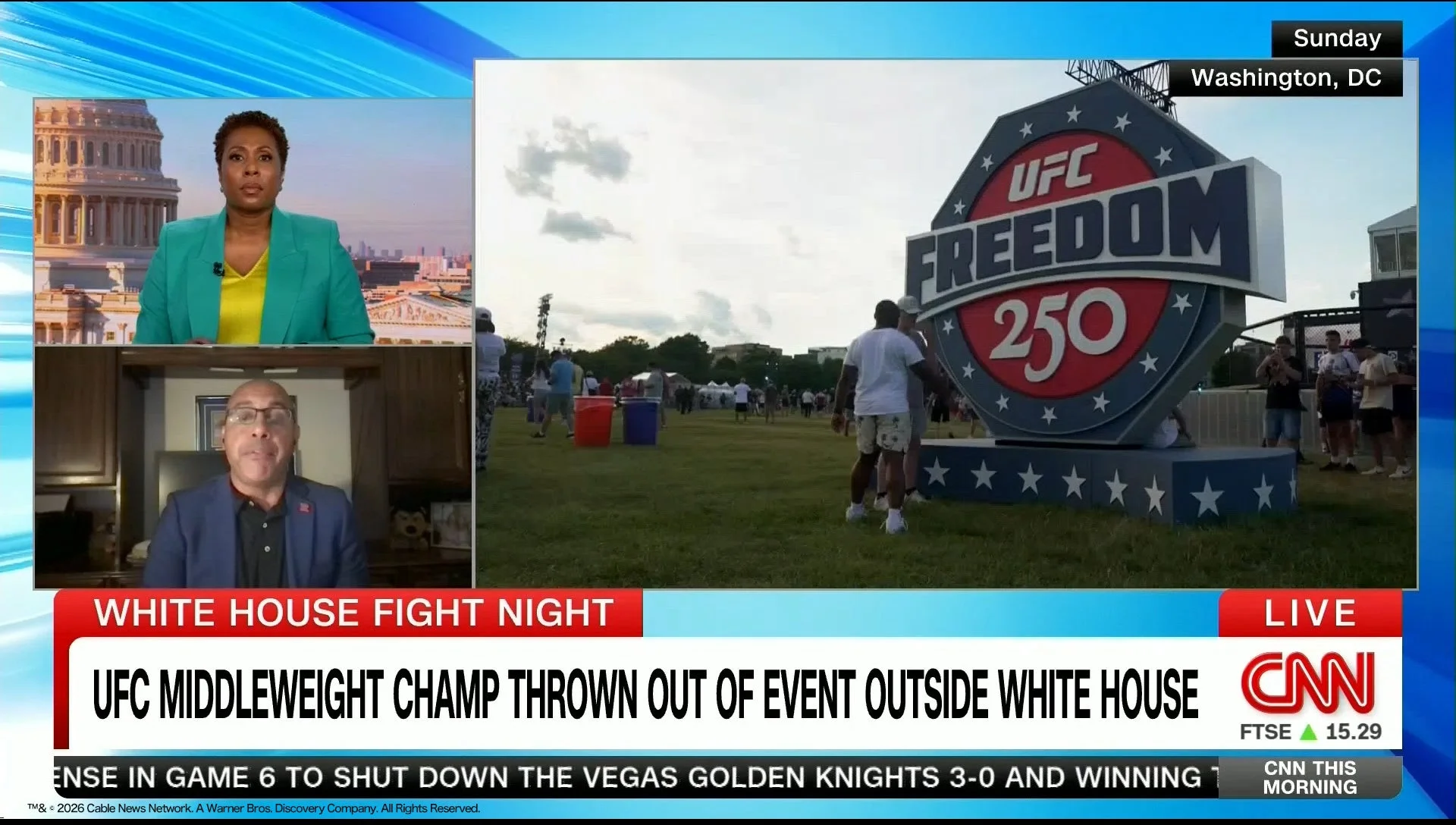 ニュース番組の画面。UFC関連イベントの報道