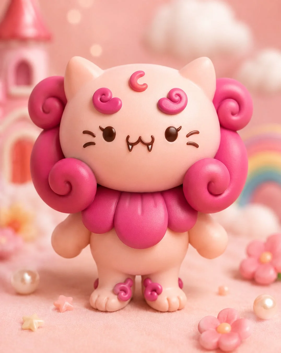 ピンク色の可愛らしい猫のキャラクター