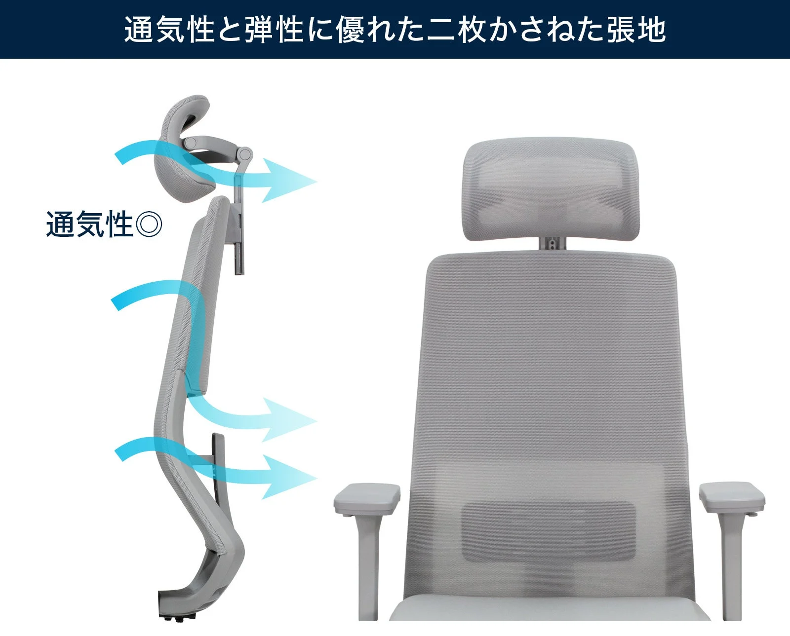 二枚重ねの通気性ある張地