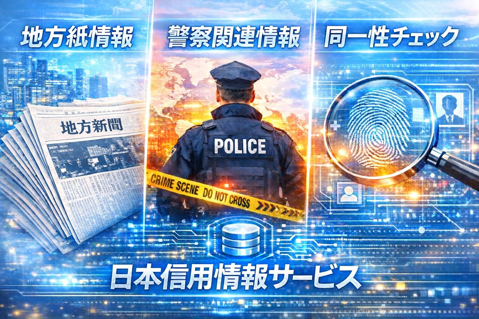 地方紙情報、警察関連情報、同一性チェックのイメージ