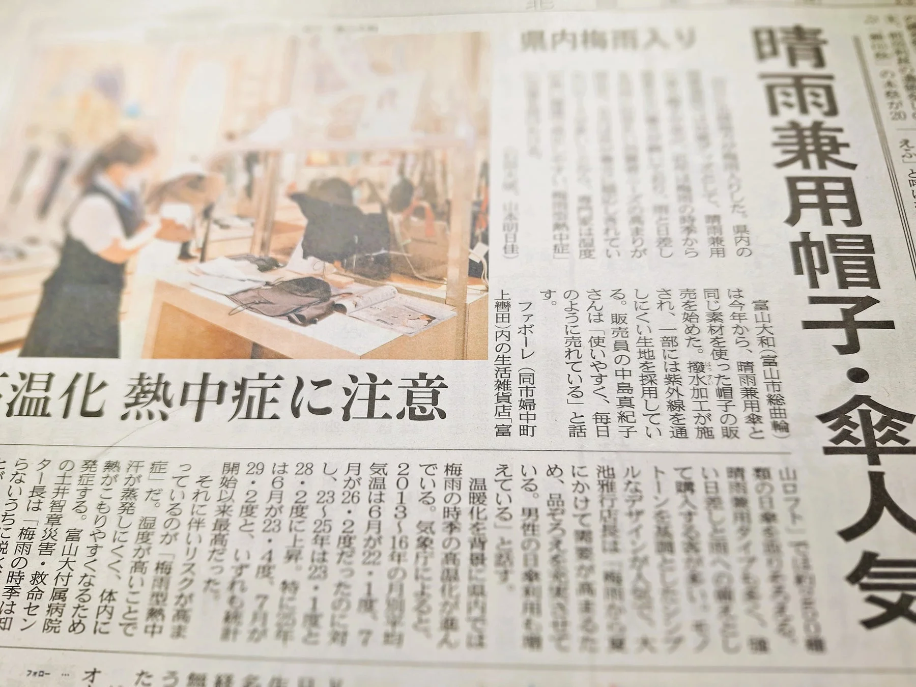晴雨兼用帽子・傘と熱中症に関する新聞記事